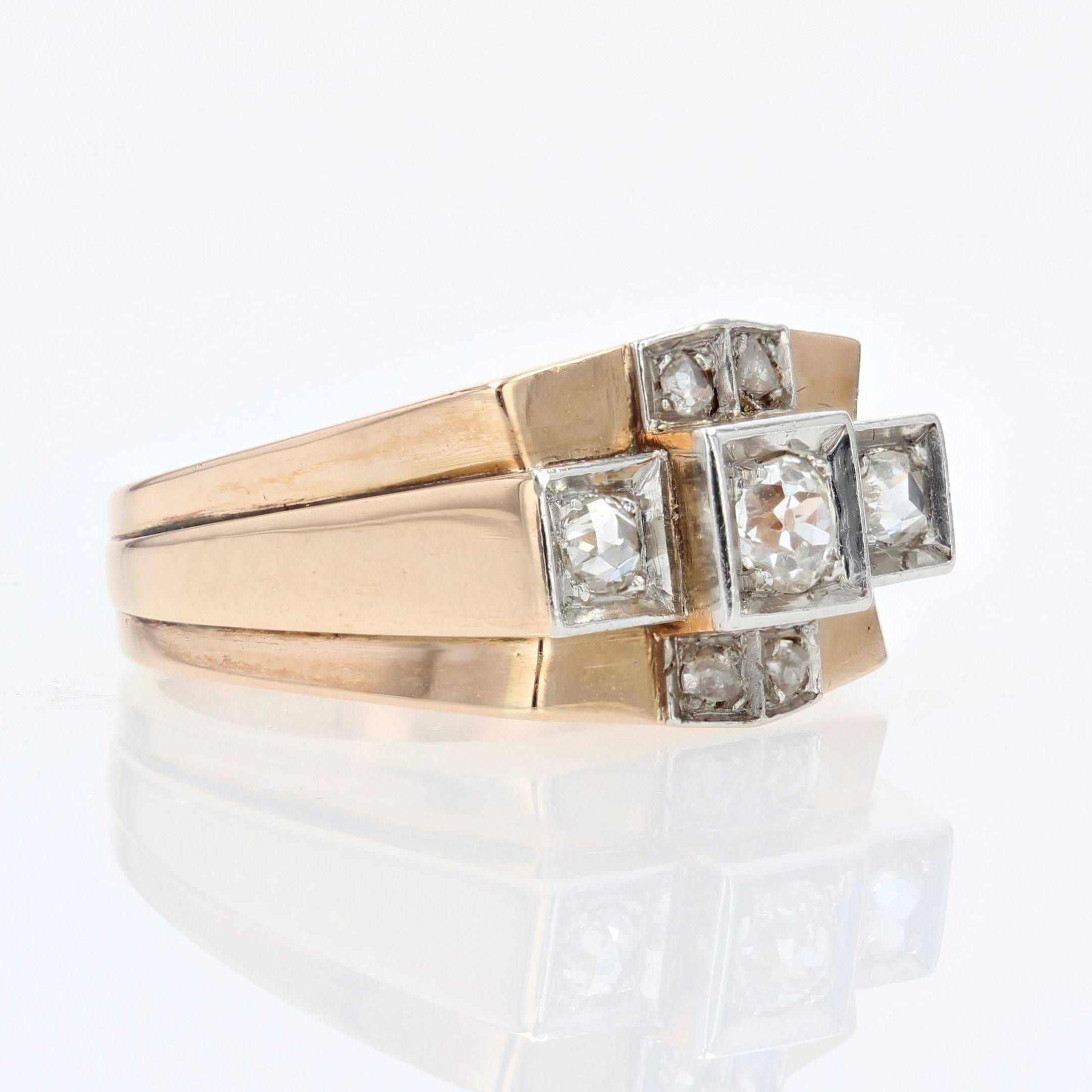 1940s Diamonds 18 Karat Rose Gold Bridge Tank Ring For Sale 2