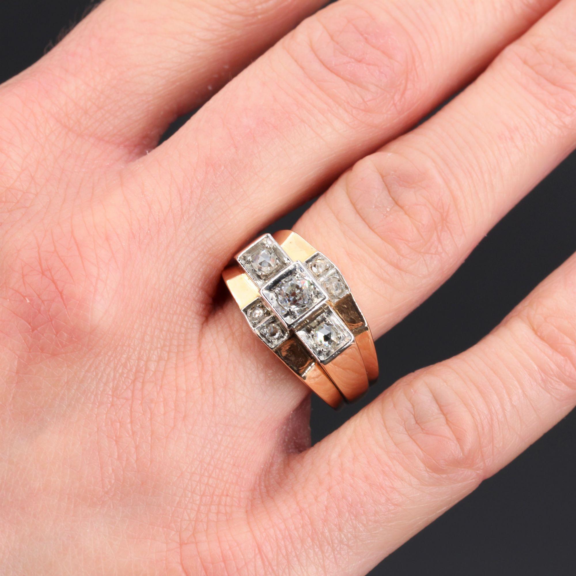 Women's 1940s Diamonds 18 Karat Rose Gold Bridge Tank Ring For Sale