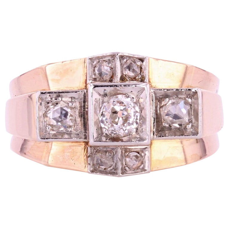 Bague Vintage Or Rose 18 Carats Style 'Tank' - Époque Années 1940 - Taille 61