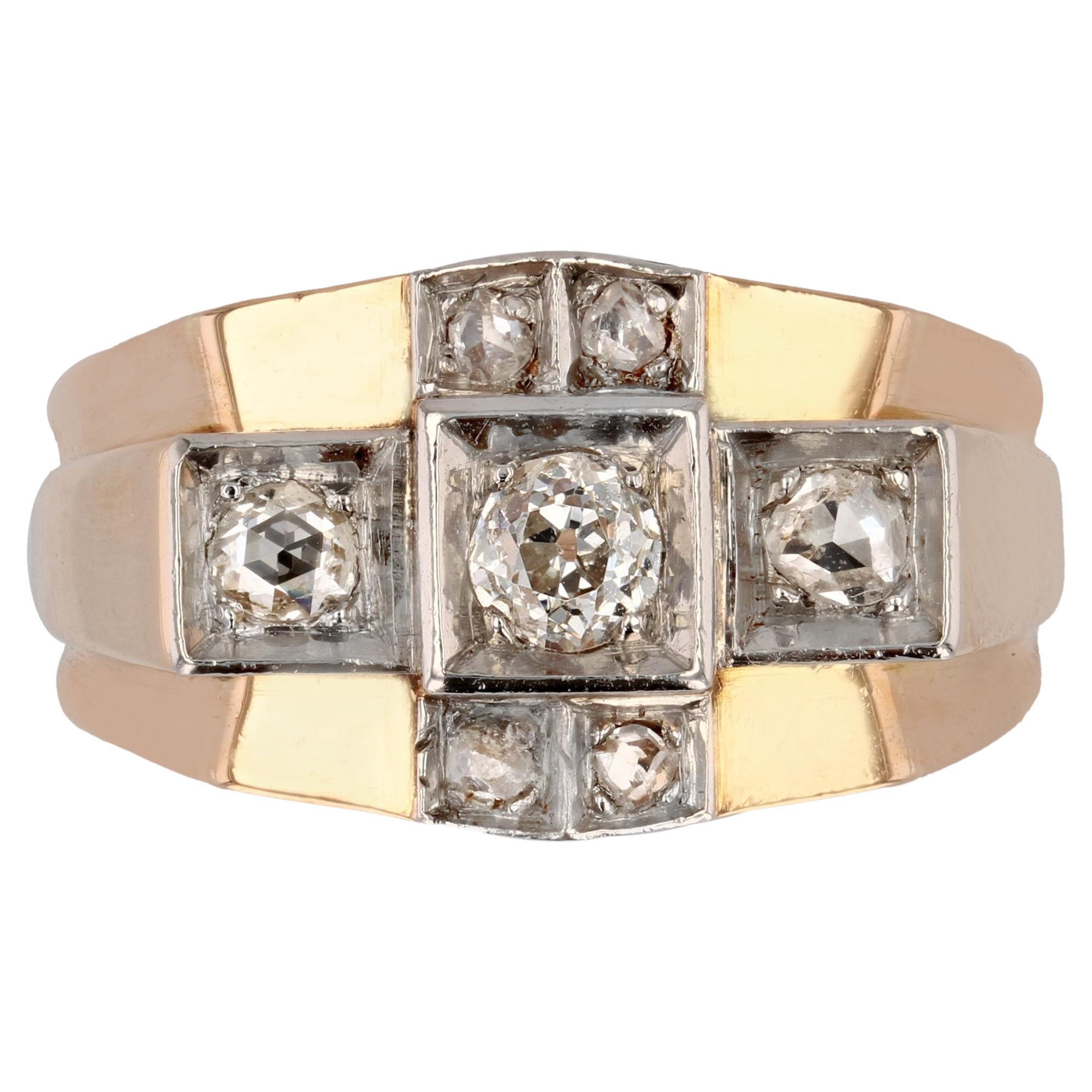 1940s Diamonds 18 Karat Rose Gold Bridge Tank Ring For Sale