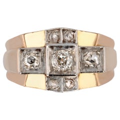 Vintage 1940s Diamonds 18 Karat Rose Gold Bridge Tank Ring