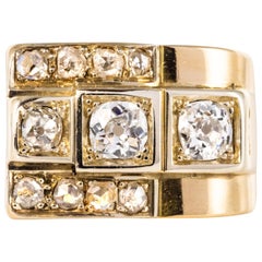 1940s Diamonds 18 Karat yellow Gold Asymetrical Tank Ring