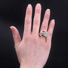 1940s Diamonds 18 Karat Yellow Gold Platinum Asymetrical Tank Ring