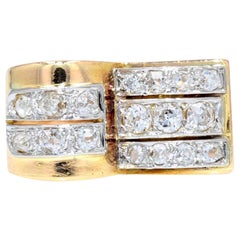 1940s Diamonds 18 Karat Yellow Gold Platinum Asymmetrical Tank Ring