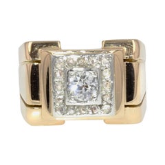 1940s Diamonds 18 Karat Yellow Gold Platinum Square Tank Ring