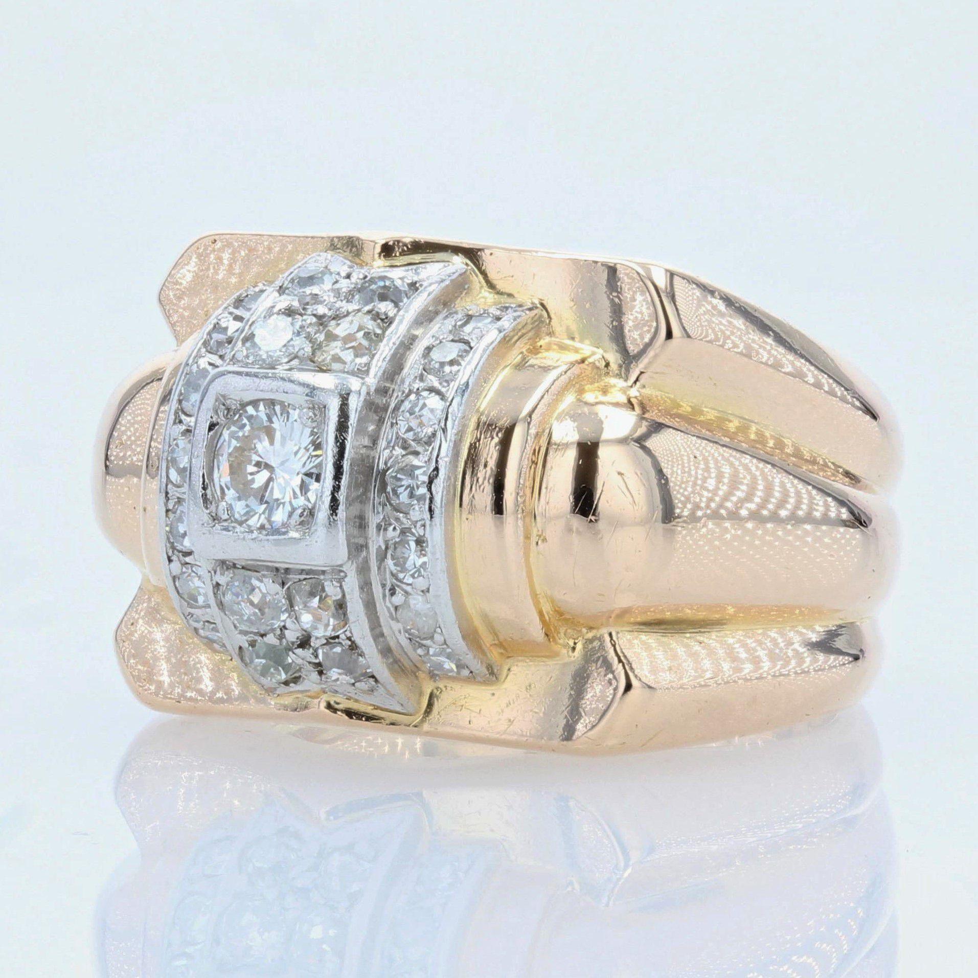 1940s Diamonds 18 Karat Yellow Gold Tank Signet Ring For Sale 1