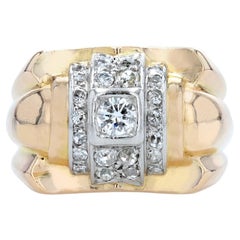 1940s Diamonds 18 Karat Yellow Gold Tank Signet Ring
