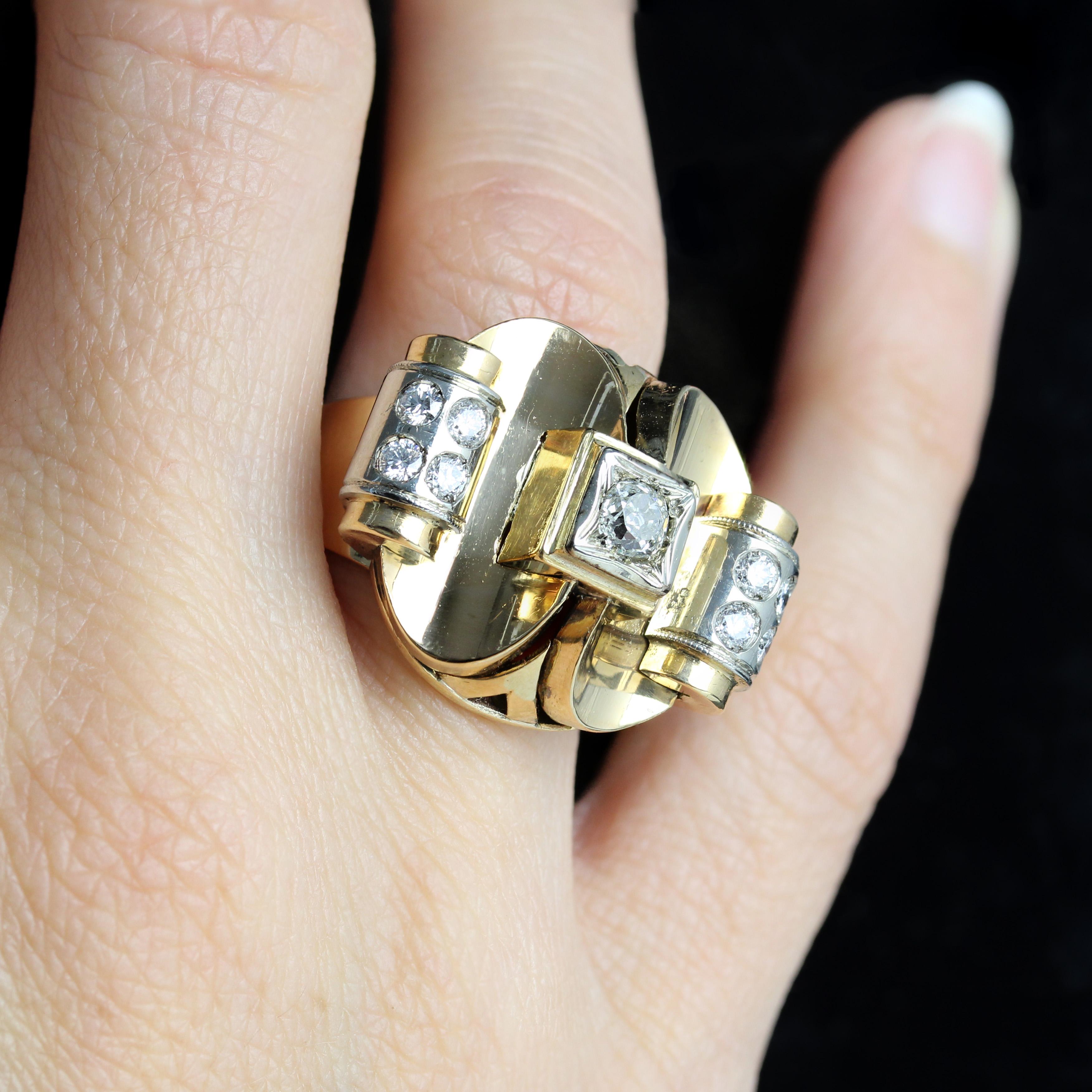 Anello retrò anni '40 con diamanti in oro giallo platino a 18 carati in vendita 13