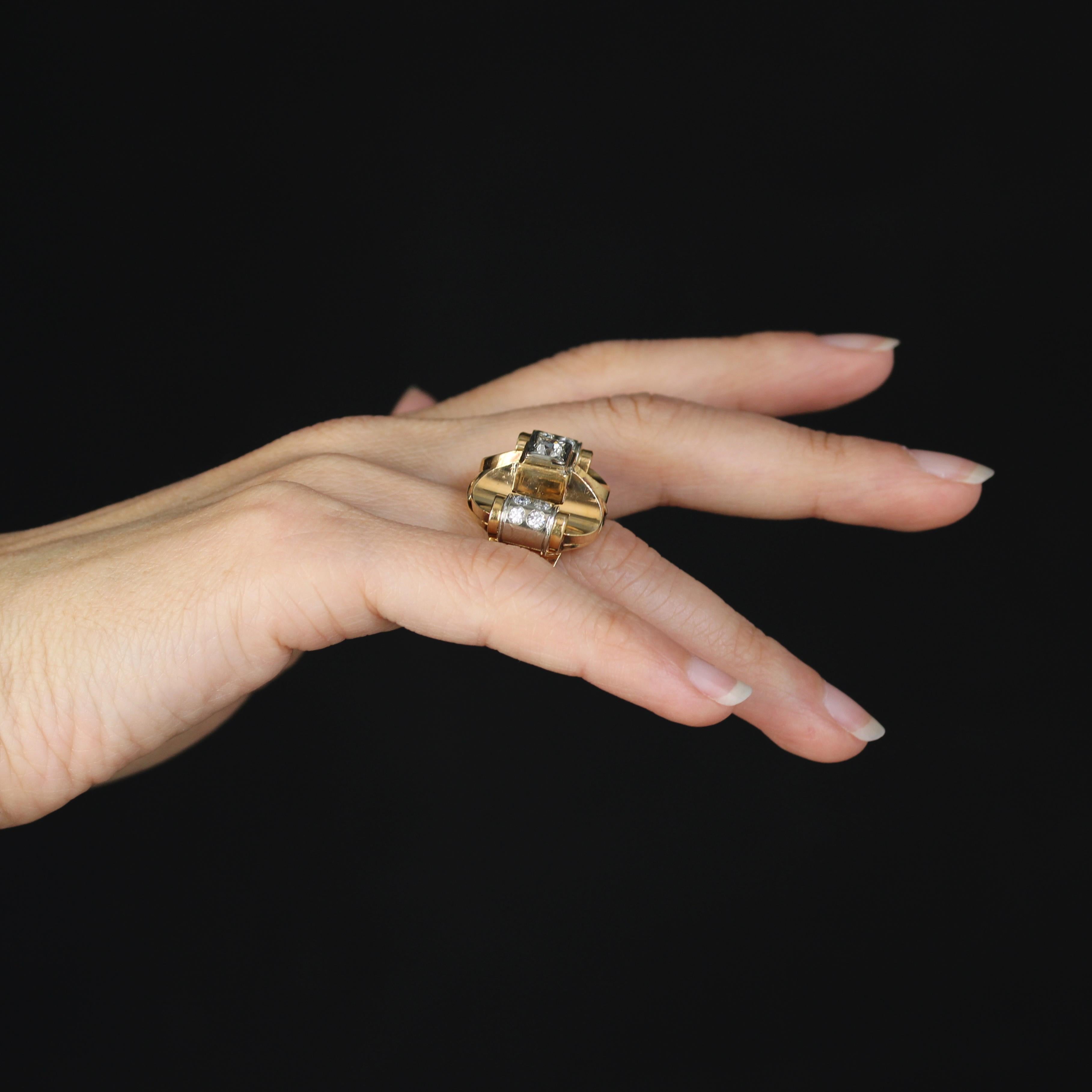 Anello retrò anni '40 con diamanti in oro giallo platino a 18 carati in vendita 14