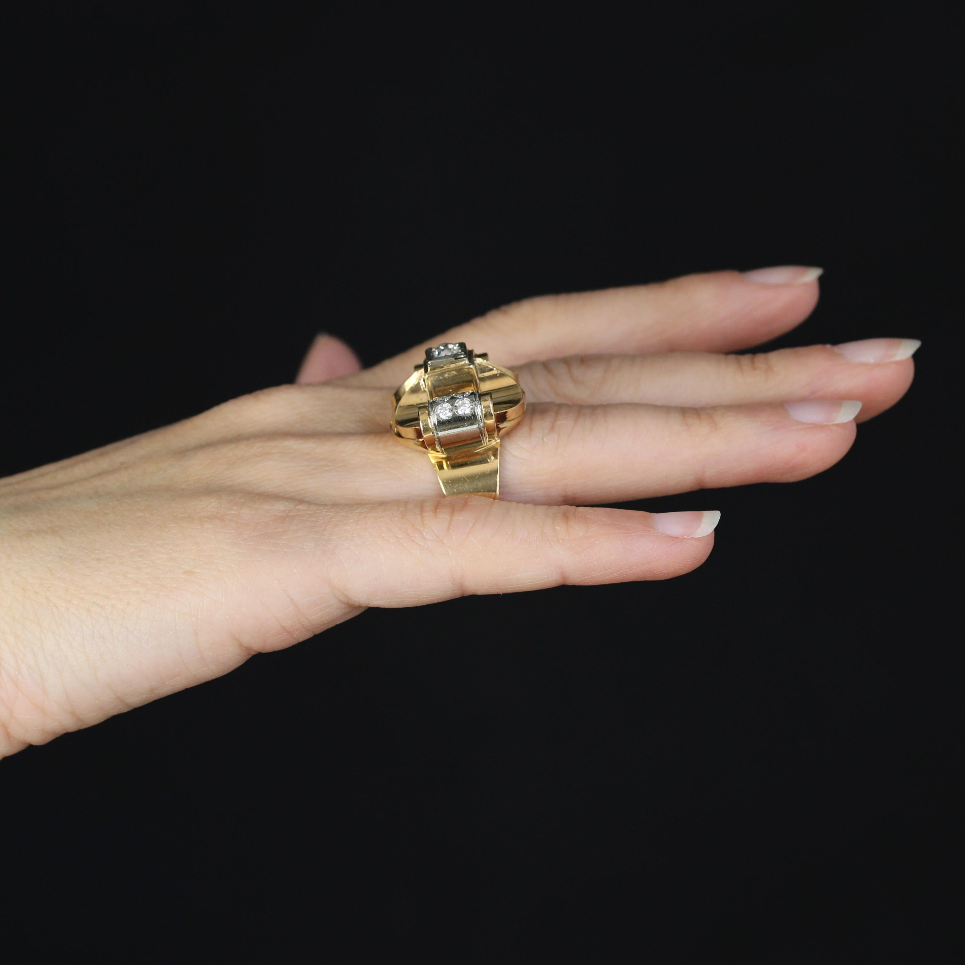 Anello retrò anni '40 con diamanti in oro giallo platino a 18 carati in vendita 8