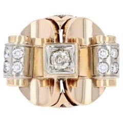 1940s Diamonds 18 Karat Yellow Platinium Gold Retro Ring