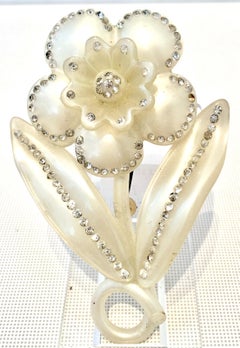1940'S Dimensional Celluloid & Crystal Rhinestones Flower Brooch