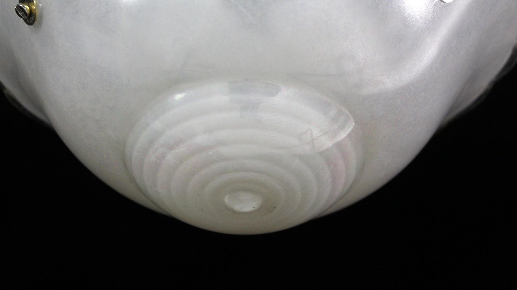 American 1940s Dish Semi Flush Mount Light Iridescent Fluted Edge Glass