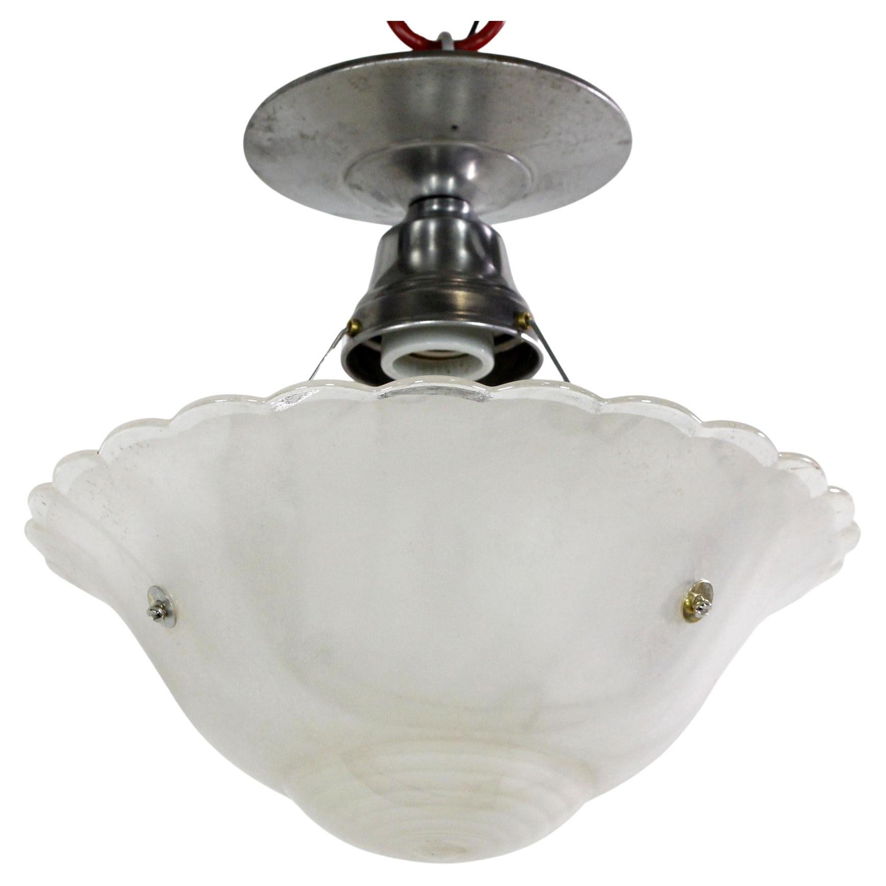 1940s Dish Semi Flush Mount Light Iridescent Fluted Edge Glass For Sale