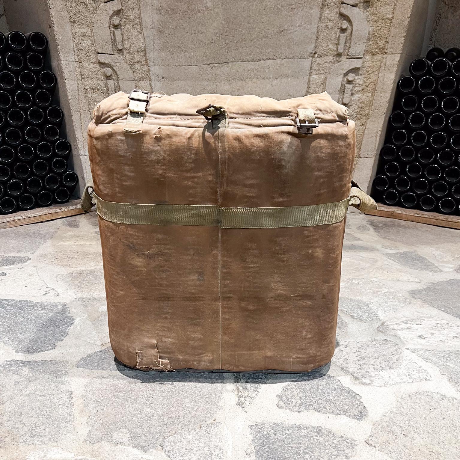 American 1940s Distressed Military Ice Cooler Tote Portable Chest Leather Canvas For Sale