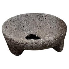 Retro 1940s Distressed Molcajete Rustic Mexican Stone Bowl