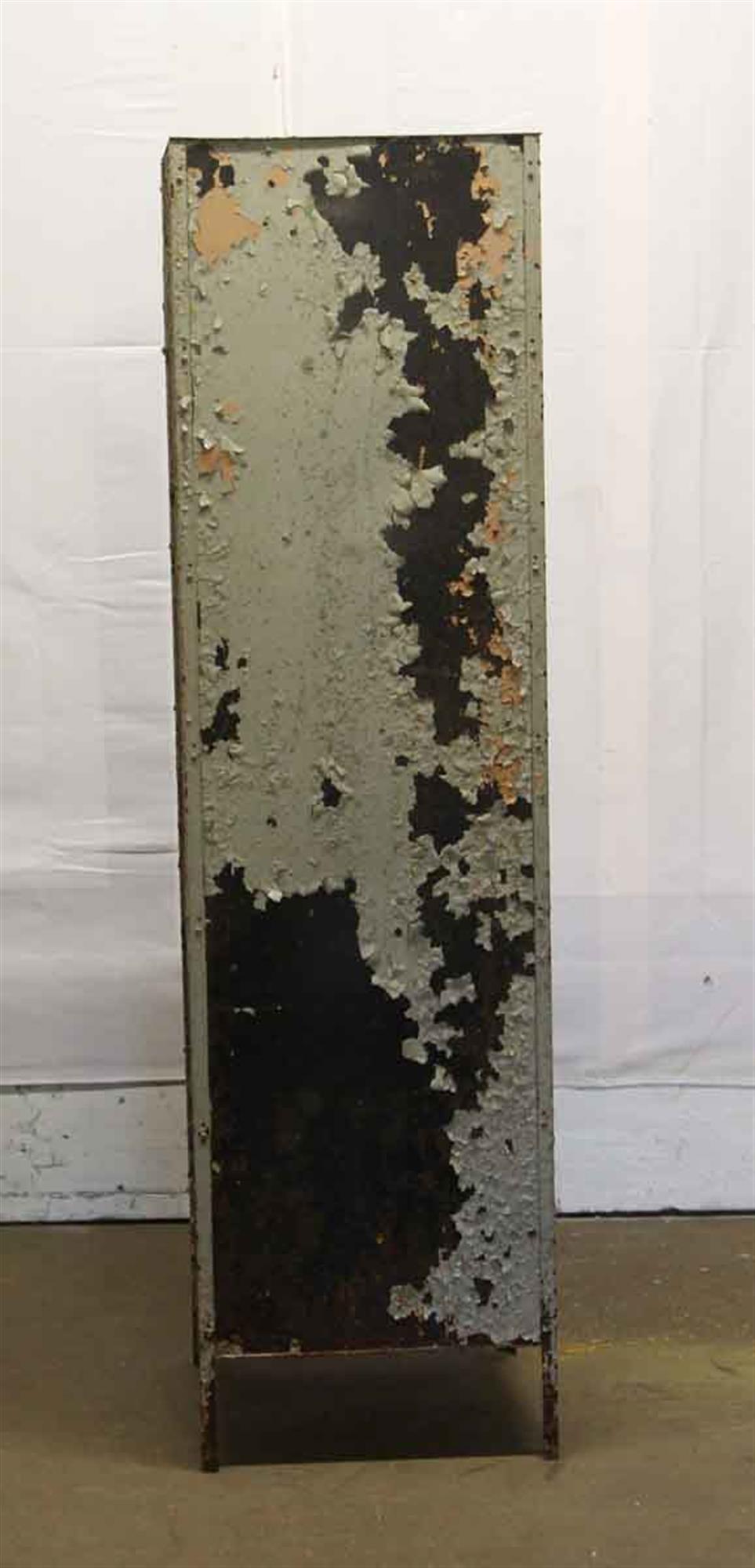1940s Distressed Paint Brown Steel Locker with Wood Shelves 1