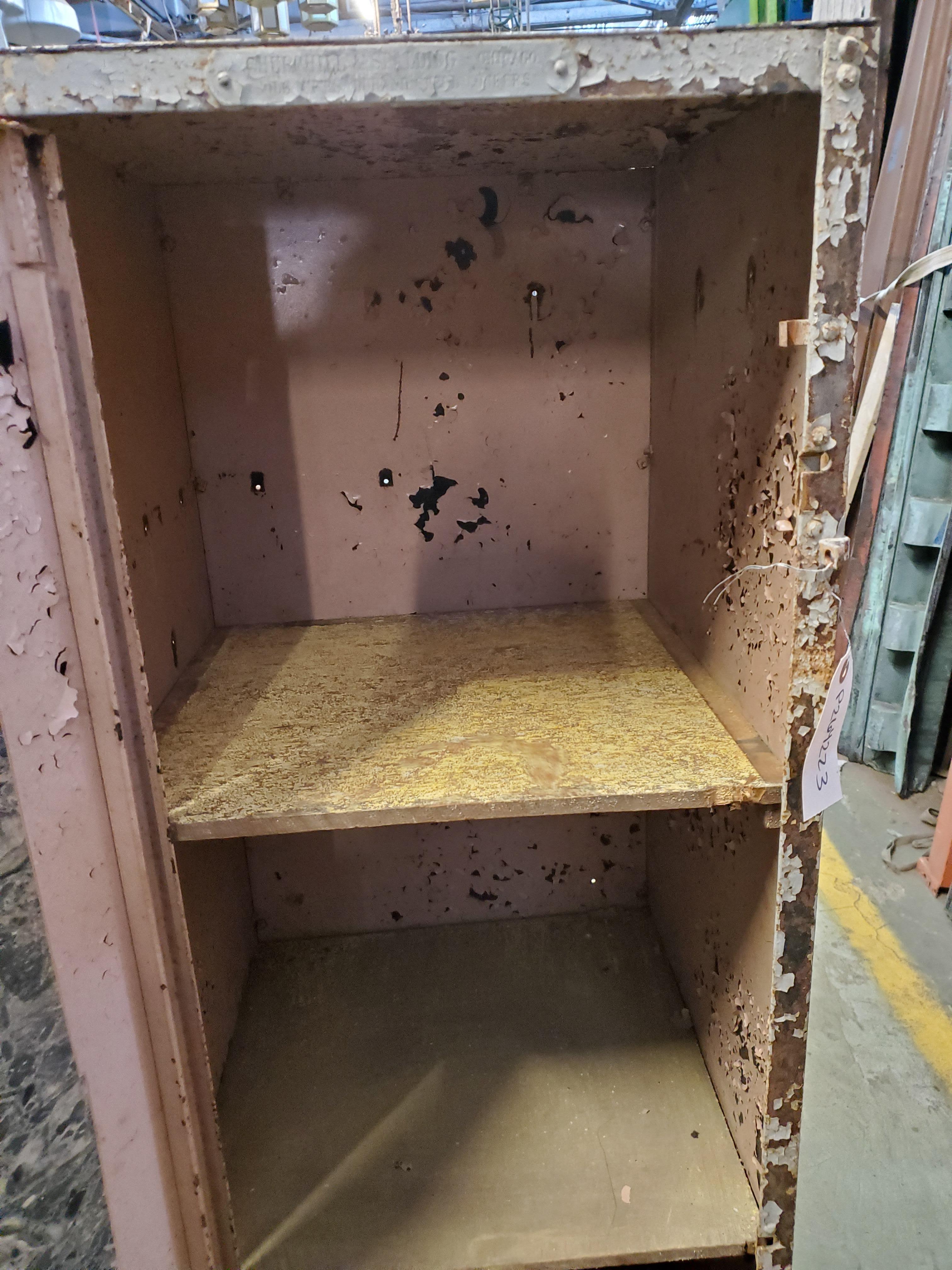 1940s Distressed Paint Brown Steel Locker with Wood Shelves 3