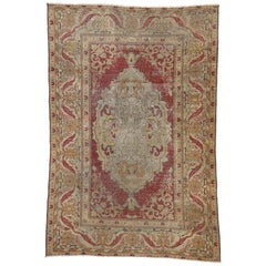 1940's Distressed Turkish Oushak Carpet with Modern Style
