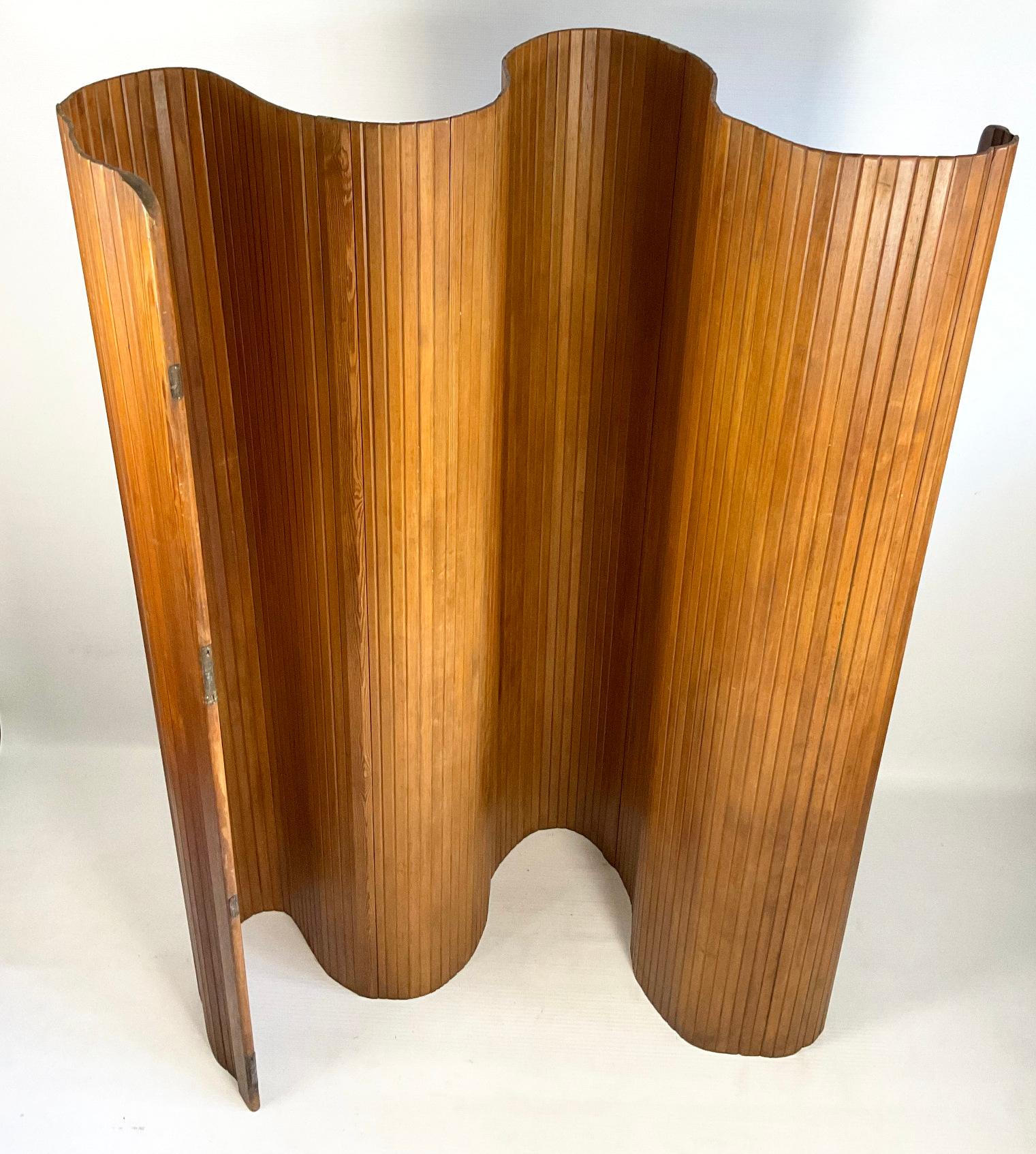 Art Deco 1940s Divider Screen in Stained Pine by Baumann Paris