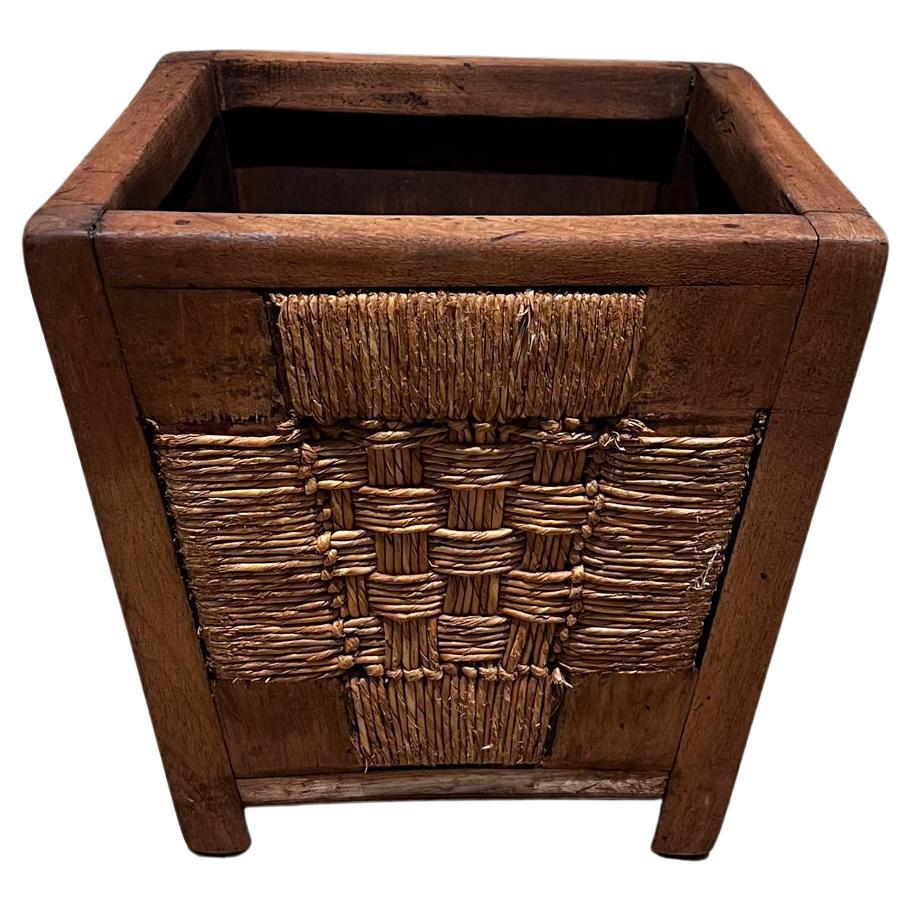 1940s Basket Mahogany Wood Woven Palm Michael Van Beuren Mexico For Sale