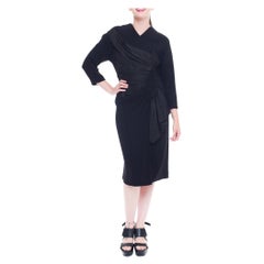 Abito drappeggiato asimmetrico in crepe di seta e taffetà nero di DOROTHY O'Hara degli anni '40