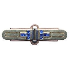 1940's Double Clip Brooch Three tone gold & Sapphires
