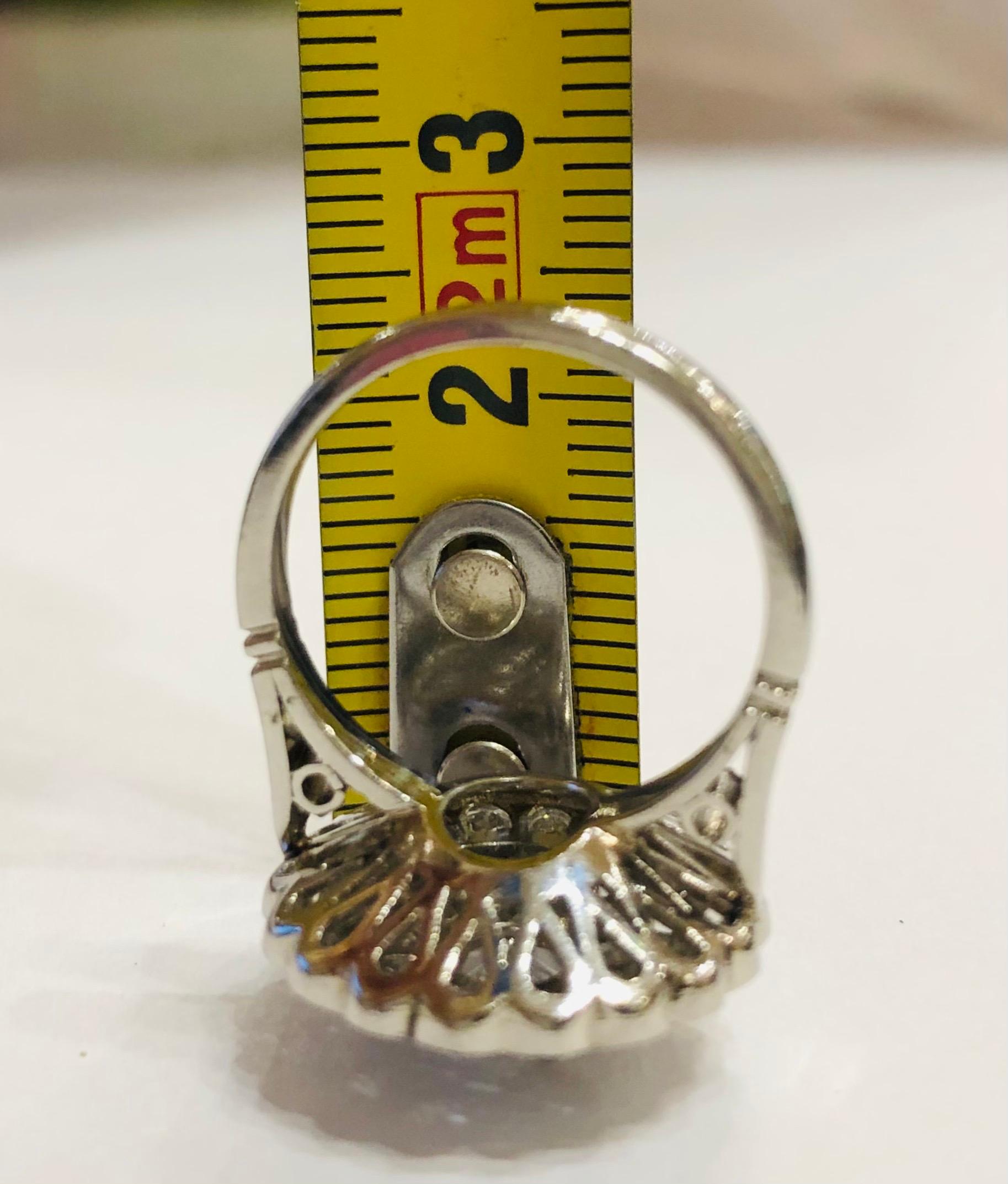 1940s Double Halo Platinum 1.98 Carat Diamond Engagement Platinum Cluster Ring For Sale 8
