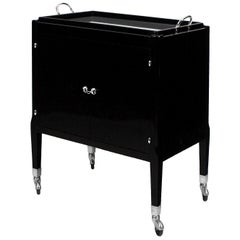 1940s Dry Bar on Wheels, Stained Mahogany, Removable Tray, Brass, France