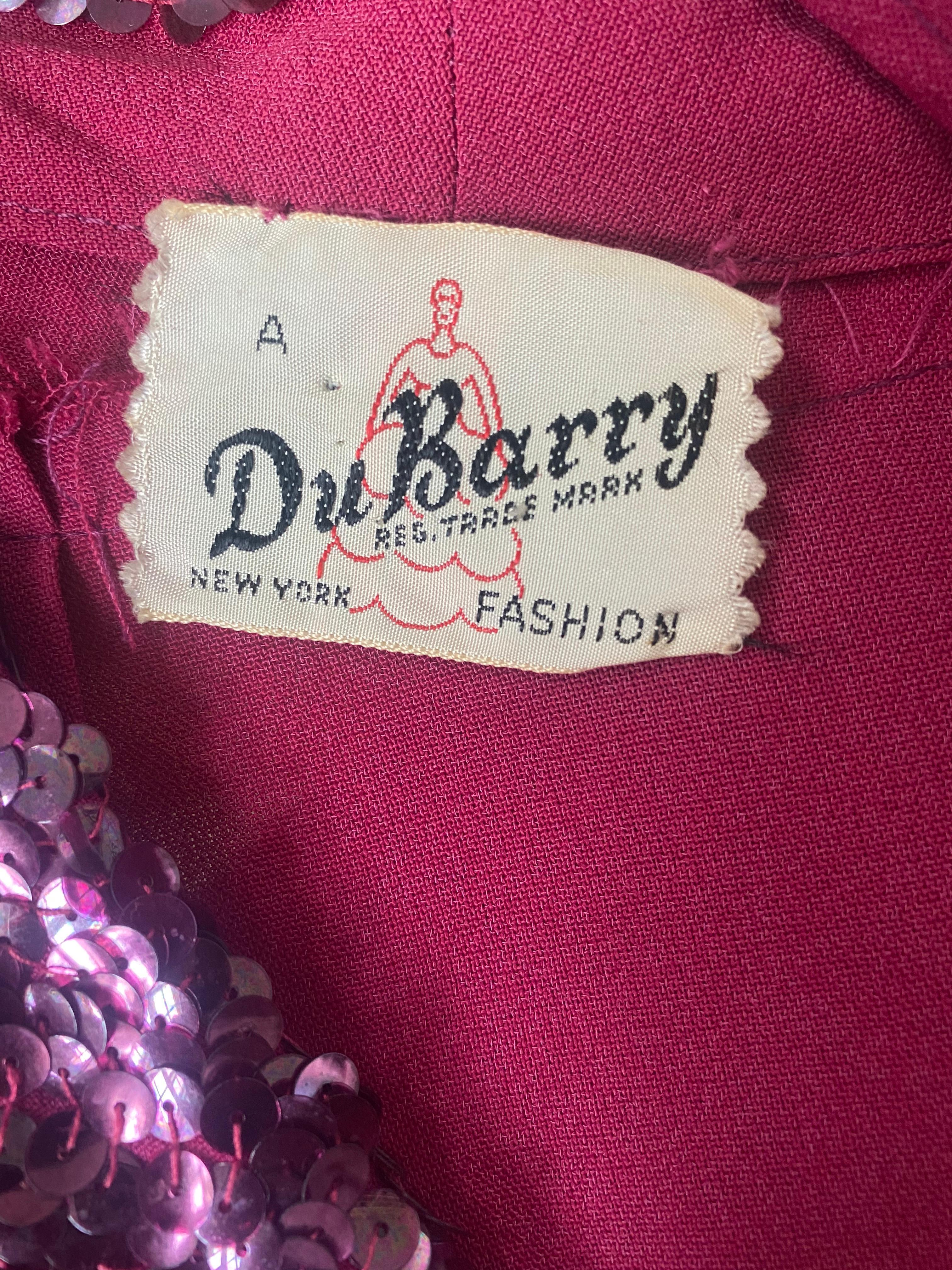1940s Du Barry Raspberry Sequin Shirtwaister Dress For Sale 1