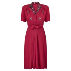 Vintage 1940s Du Barry Raspberry Sequin Shirtwaister Dress