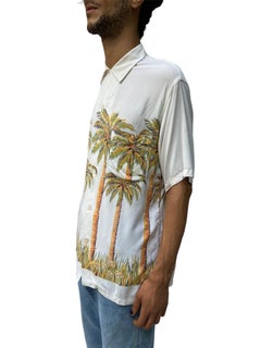 1940S Duke Champion Cream Palm Tree Rayon Hawaiian  Shirt