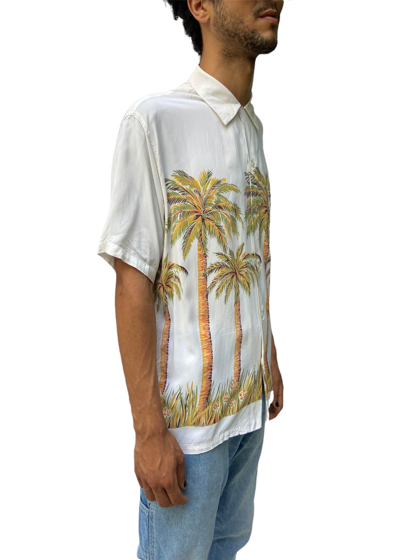Gray 1940S Duke Champion Cream Palm Tree Rayon Hawaiian  Shirt