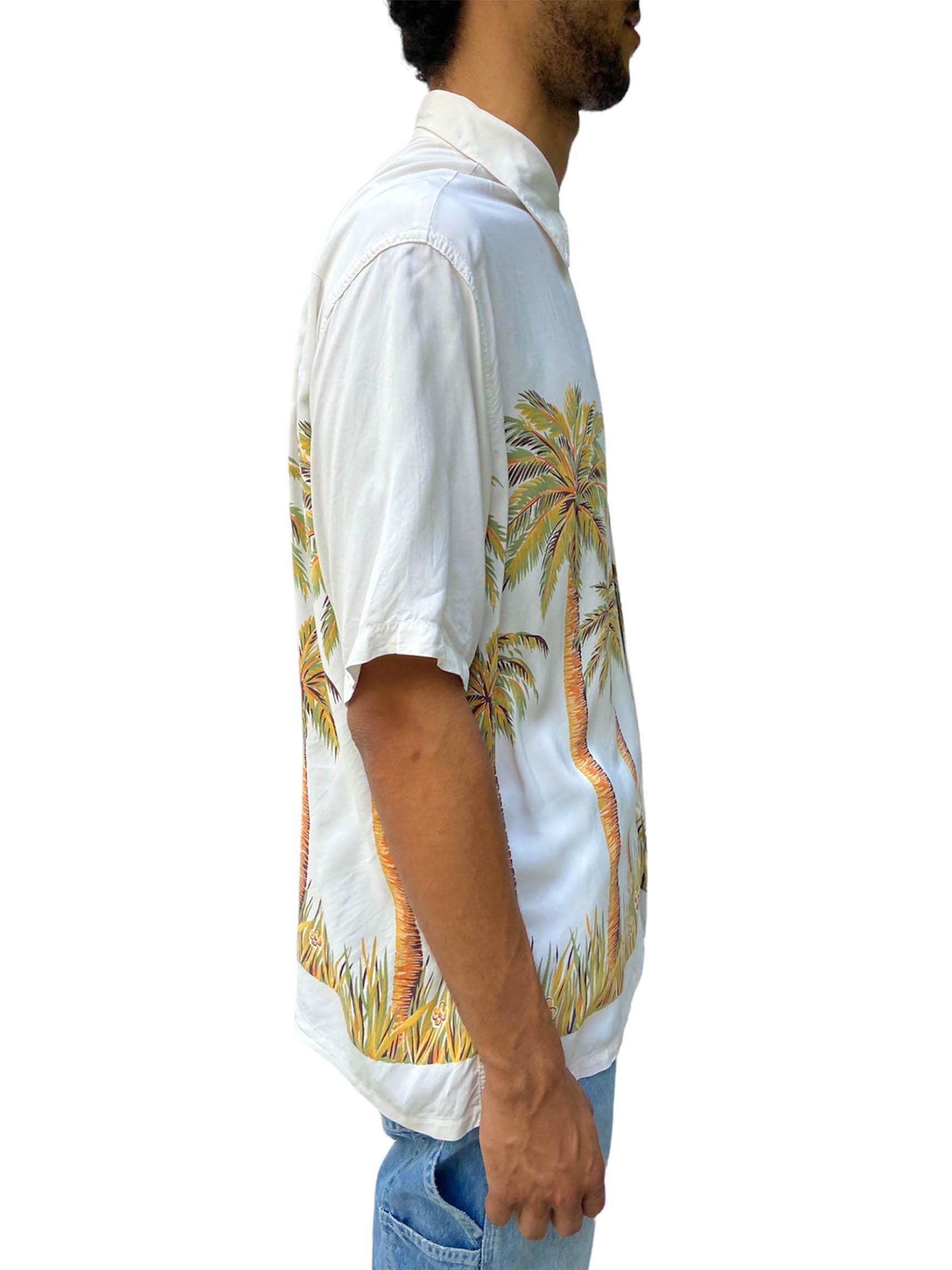 1940S Duke Champion Cream Palm Tree Rayon Hawaiian  Shirt In Excellent Condition In New York, NY