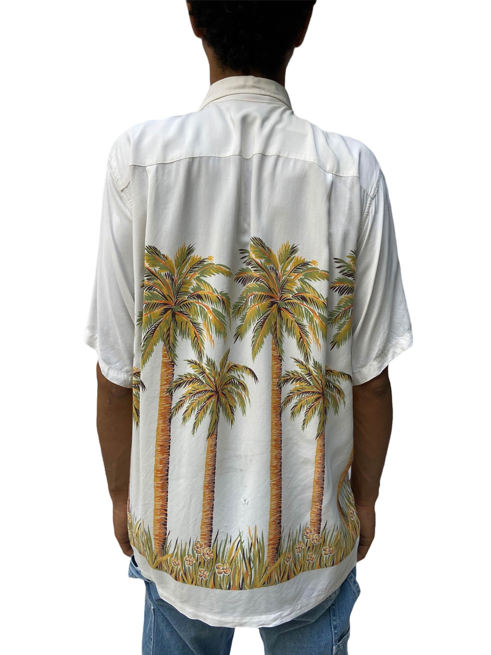 1940S Duke Champion Cream Palm Tree Rayon Hawaiian  Shirt 1