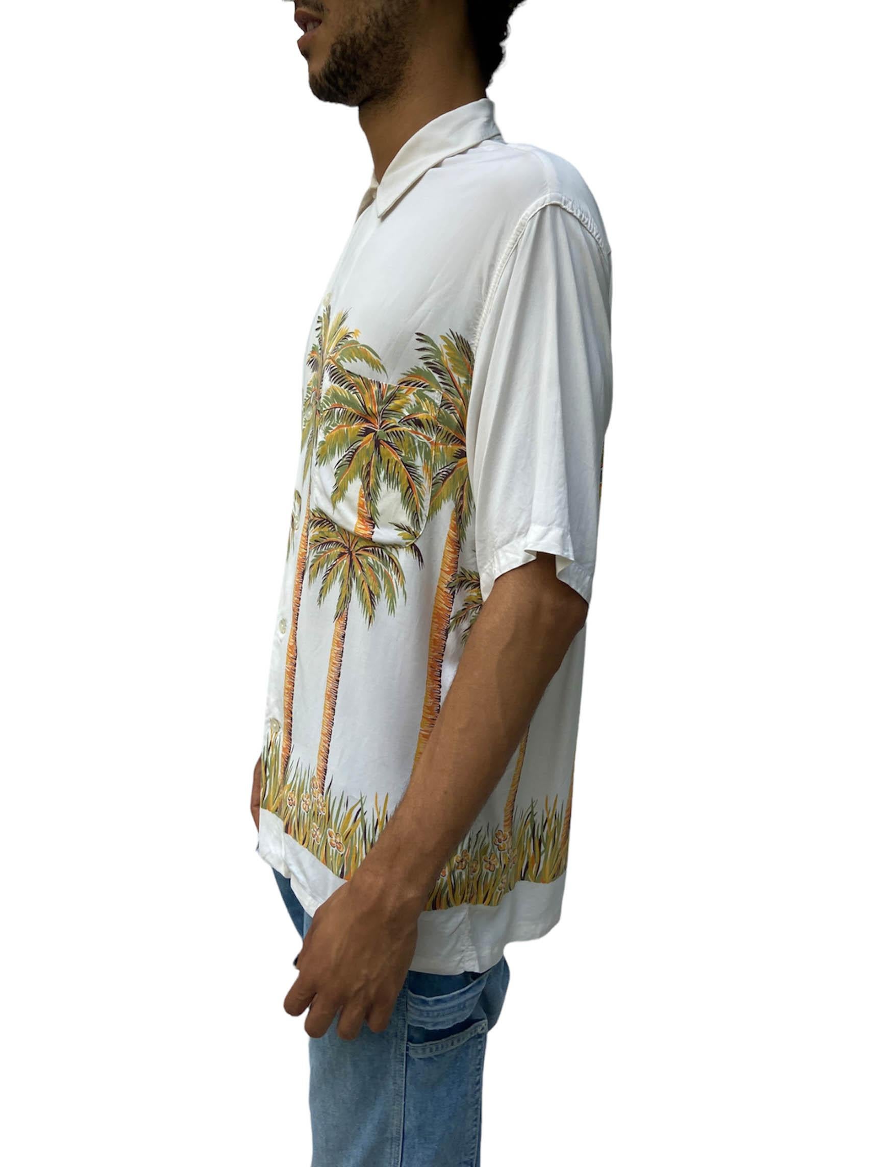 1940S Duke Champion Cream Palm Tree Rayon Hawaiian  Shirt 2