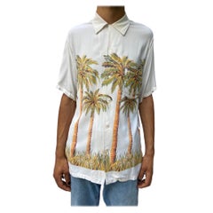 Vintage 1940S Duke Champion Cream Palm Tree Rayon Hawaiian  Shirt