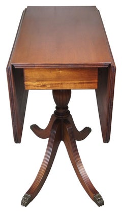 1940s Duncan Phyfe Mahogany Drop Leaf Breakfast Dining Table Console Paw Foot