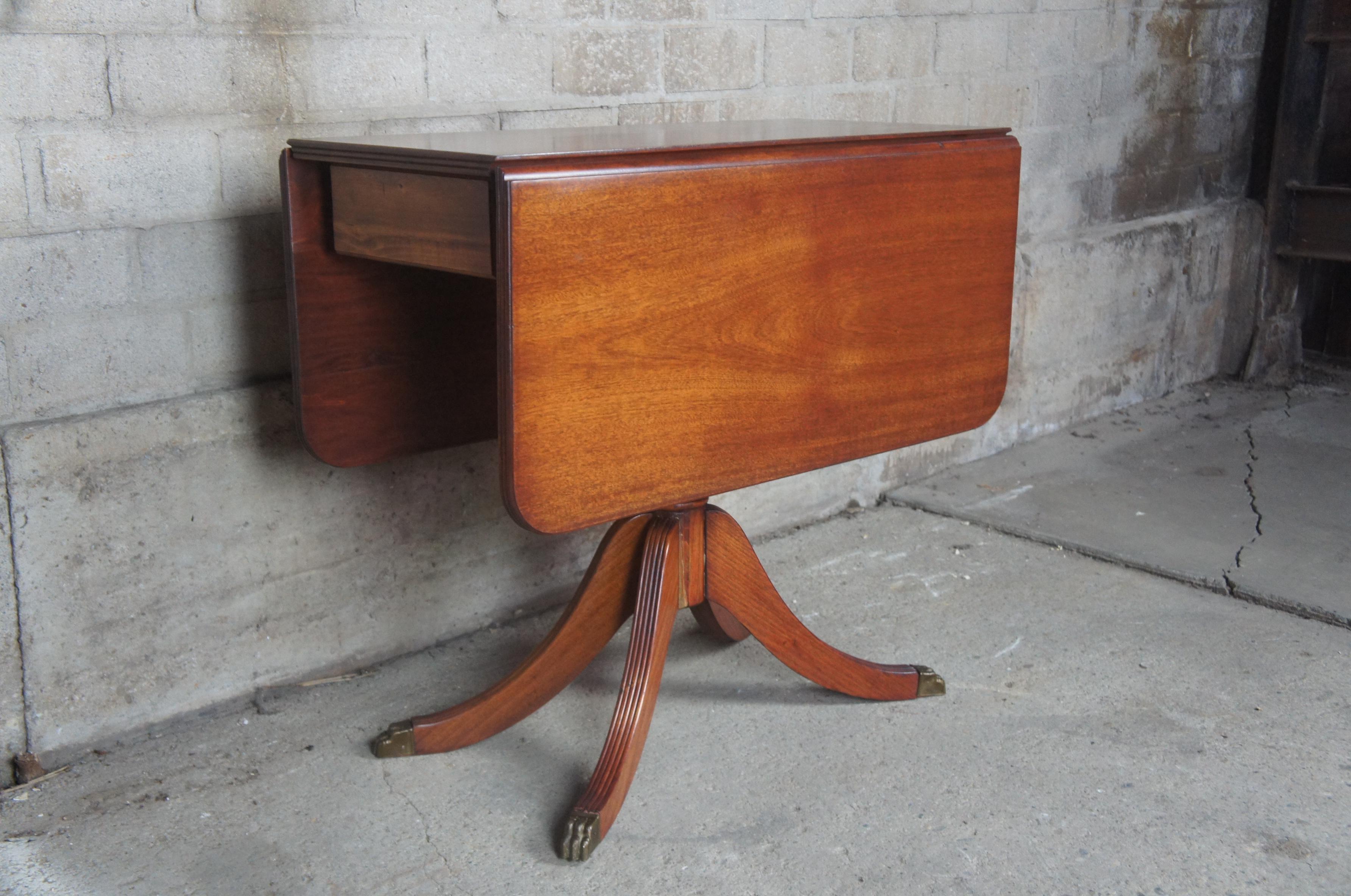 1940s Duncan Phyfe Mahogany Drop Leaf Breakfast Dining Table Console Paw Foot In Good Condition In Dayton, OH