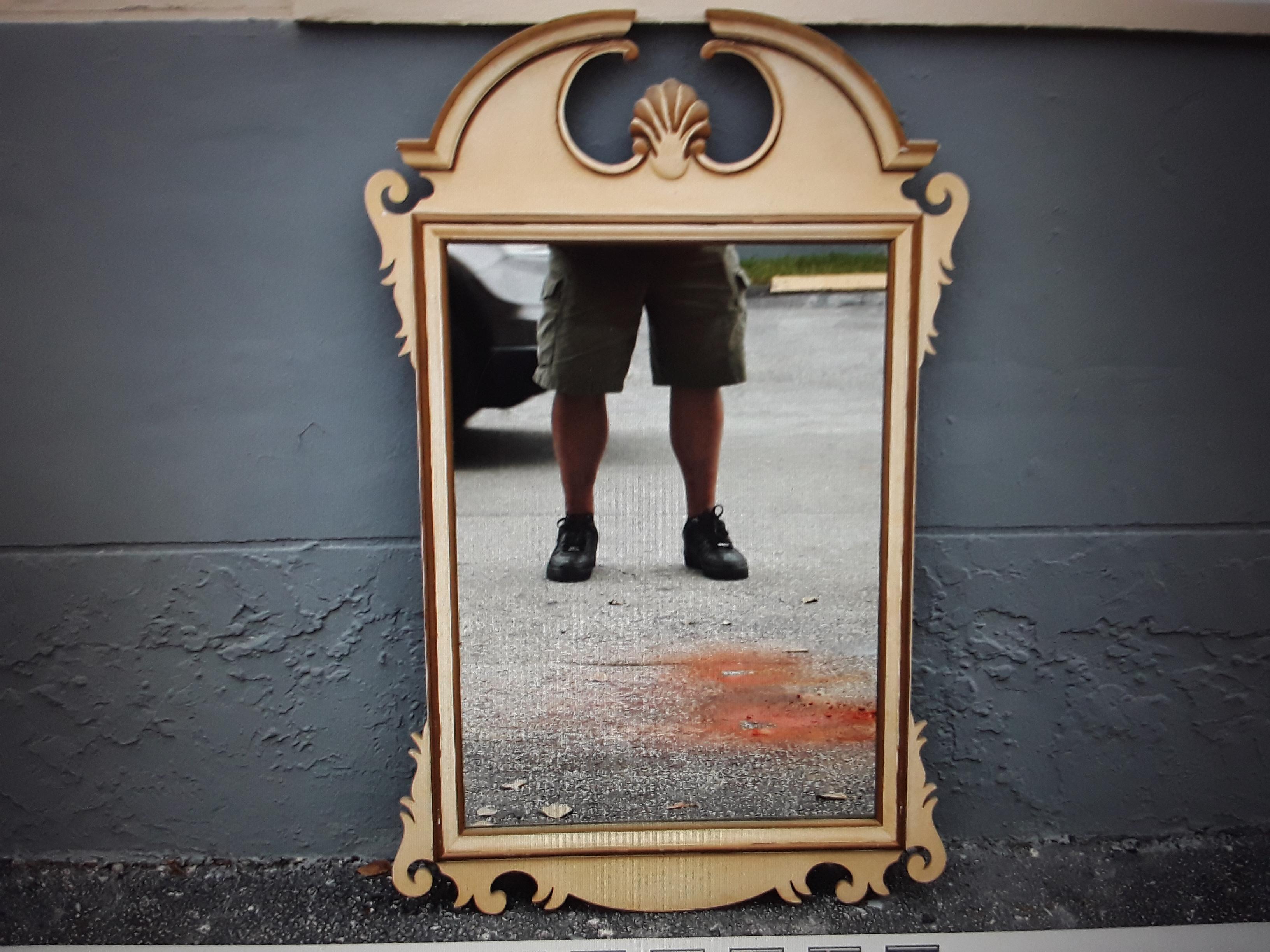 1940's Early American style Carved and Patinated Wood Wall Mirror For Sale 2