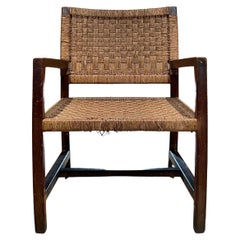 1940s Armchair Red Pine Seagrass Style Clara Porset Mexico