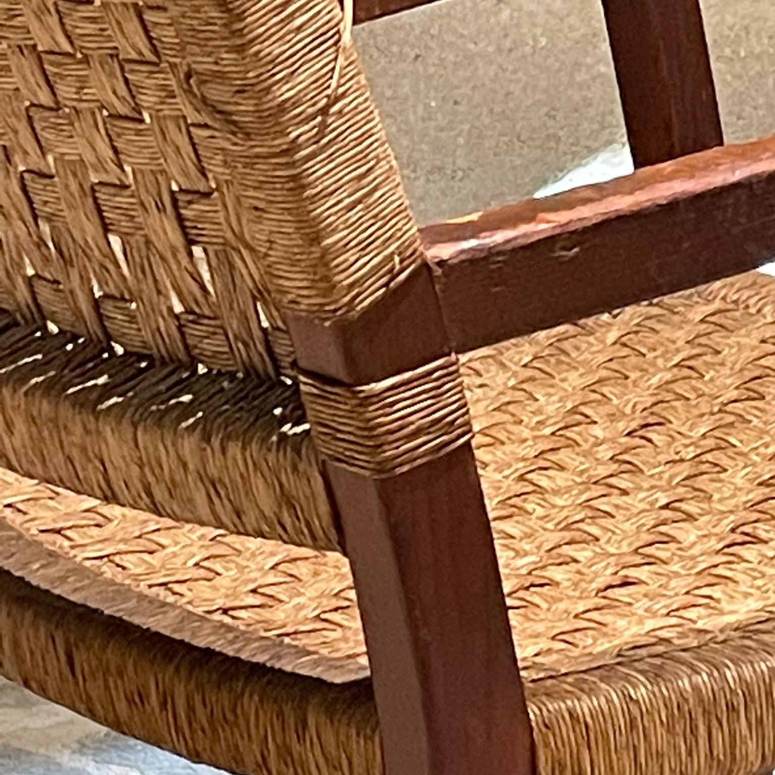 1940s Easy Armchair Red Pine Seagrass Rope Style of Clara Porset Mexico In Good Condition For Sale In Chula Vista, CA
