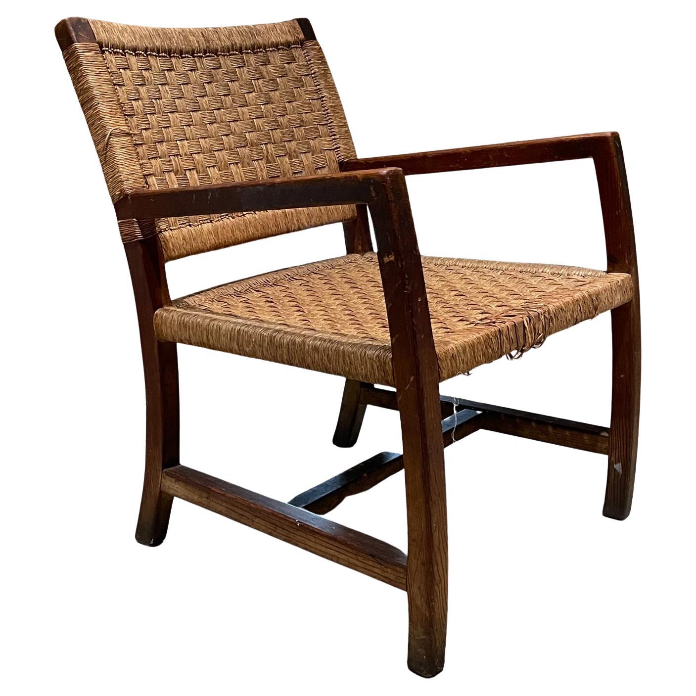 1940s Armchair Red Pine Seagrass Style Clara Porset Mexico