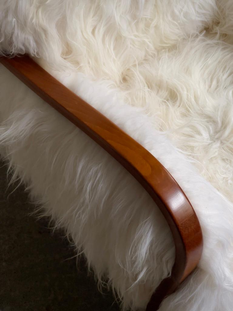 1940s Danish Lounge chair reupholstered in long haired Icelandic sheepskin. For Sale 6