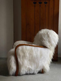 Danish Lounge Chair by Fritz Hansen, Beech & Sheepskin, 1940s