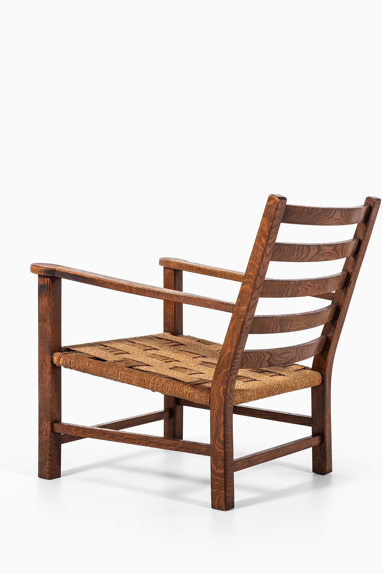 Swedish 1940s Easy Chairs in Oak and Hemp String
