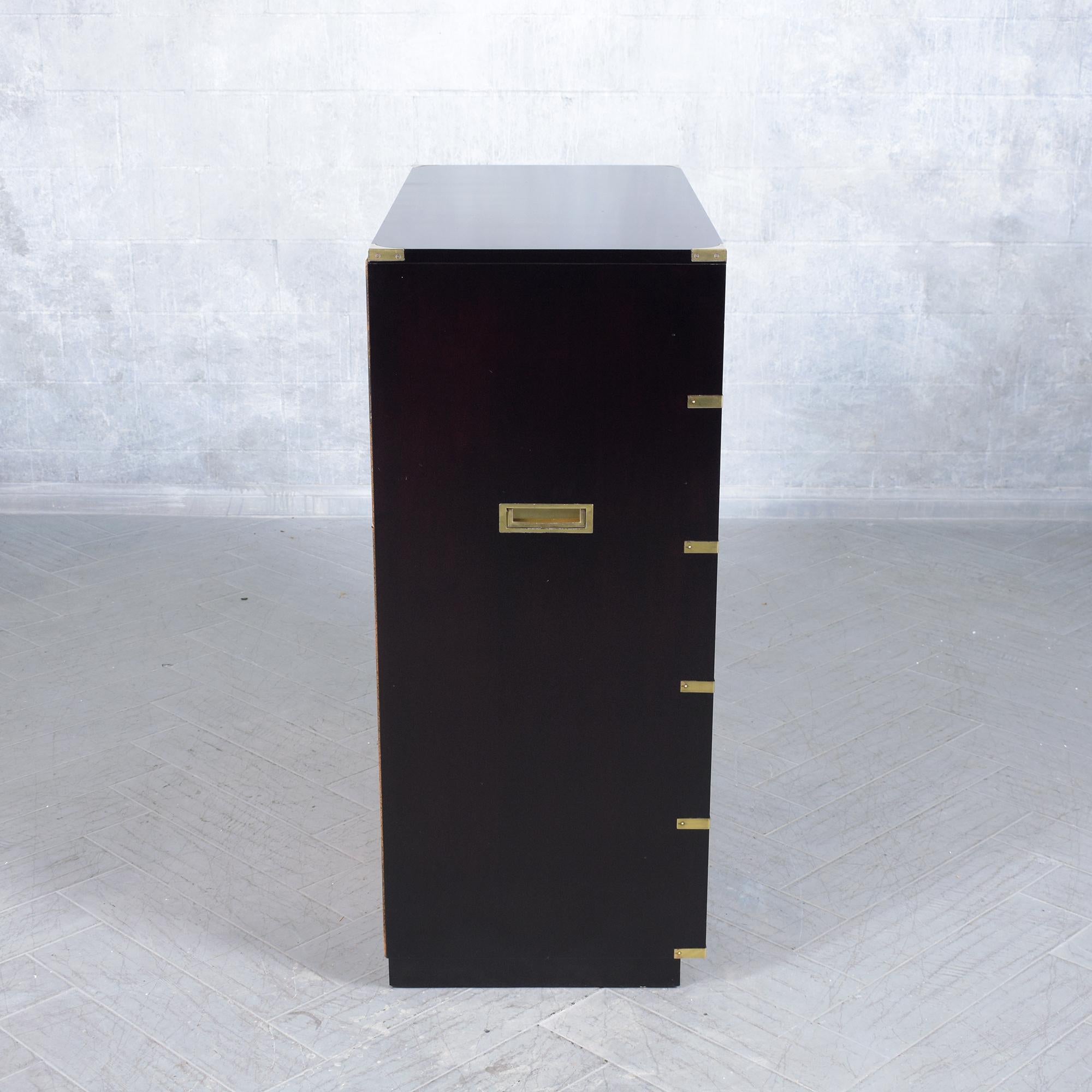 Mid-Century Campaign Tall Chest: Ebonized Mahogany with Brass Accents For Sale 3