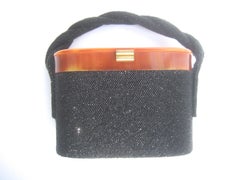 1940s Art Deco Ebony Iridescent Glass Beaded Evening Purse