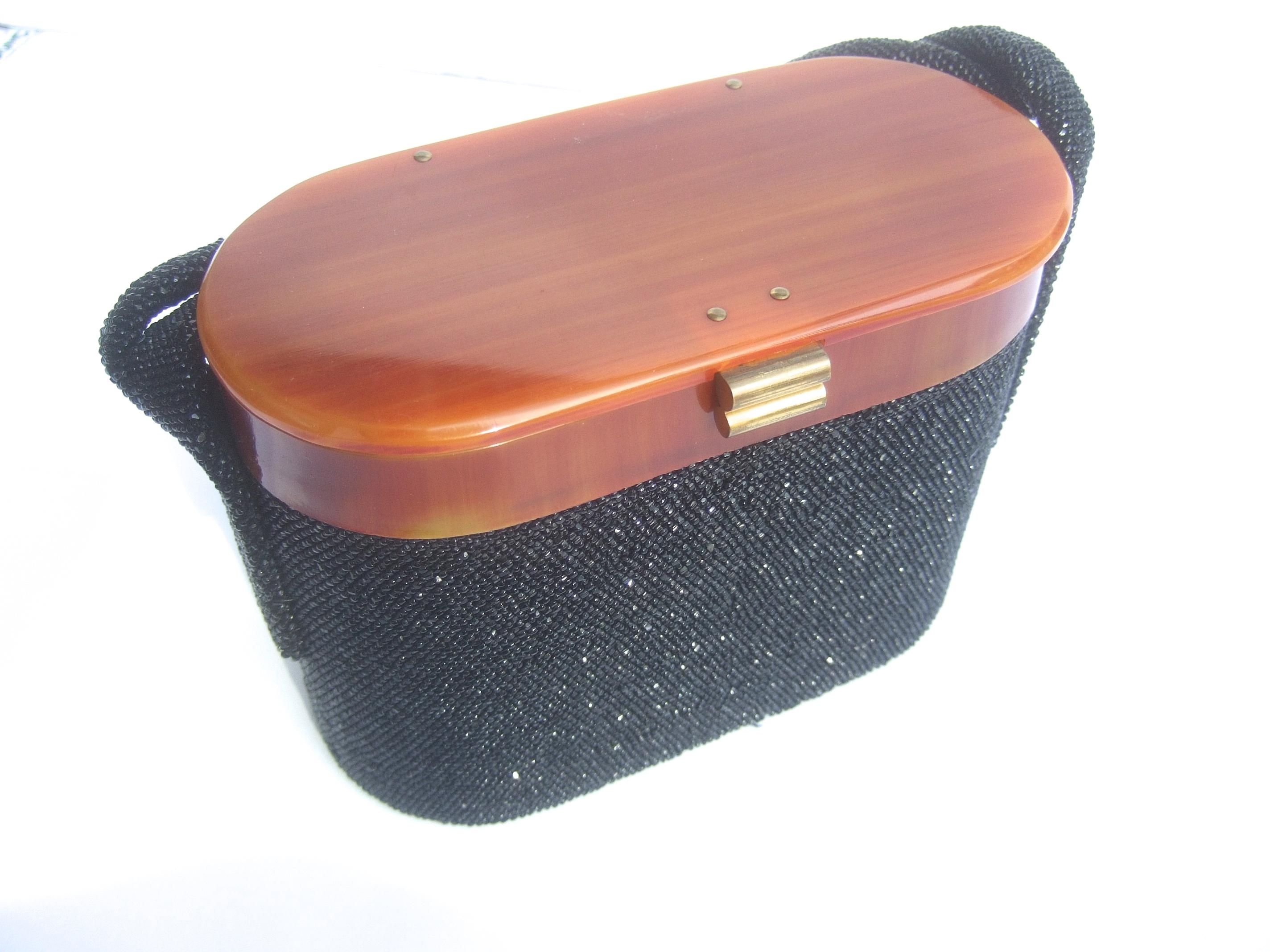 Gray 1940s Art Deco Ebony Iridescent Glass Beaded Evening Purse