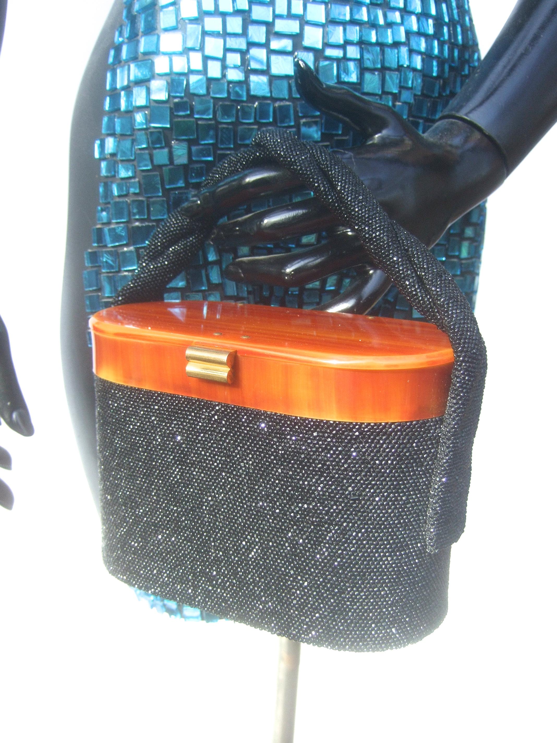 1940s Art Deco Ebony Iridescent Glass Beaded Evening Purse  In Good Condition For Sale In University City, MO
